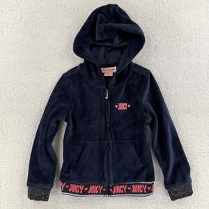 Juicy Couture Track Jacket Girls 3T Blue Velour Hooded Full Zip Logo NEW